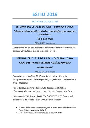 ACTIVITATS ESTIU 2019 | Blog - Escola de dansa Ramon Solé - Escola de dansa a Gracia, Barcelona