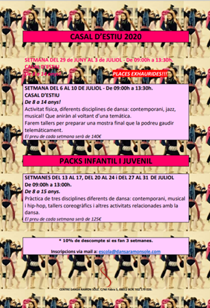 ACTIVITATS ESTIU INFANTIL I JUVENIL | Blog - Escola de dansa Ramon Solé - Escola de dansa a Gracia, Barcelona