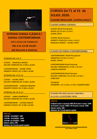 CURSOS JULIOL 20 | Blog - Escola de dansa Ramon Solé - Escola de dansa a Gracia, Barcelona