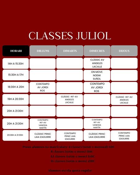 CLASSES JULIOL ESTIU 26 | Escola de dansa Ramon Solé - Escola de dansa a Gracia, Barcelona