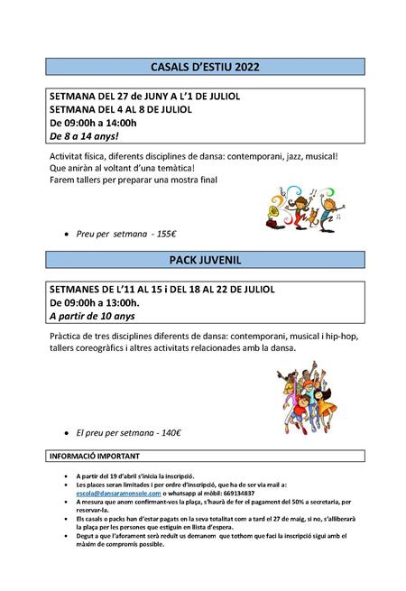 ACTIVITATS ESTIU 2022 | Escola de dansa Ramon Solé - Escola de dansa a Gracia, Barcelona