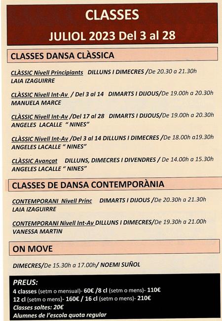 CLASSES JULIOL 23 | Escuela de danza Ramon Solé - Escuela de danza en Gracia, Barcelona